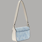 Borsa a tracolla con corpo denim azzurro e pattina bianca