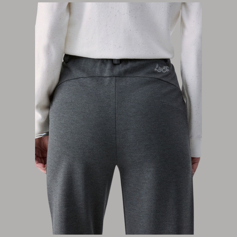 Pantaloni regular fit in punto Milano Liu Jo Grigio con logo ricamato sulla vestibilità normale
