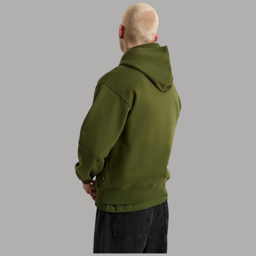 Felpa con cappuccio Vans verde, vista posteriore con tasca a marsupio e cappuccio