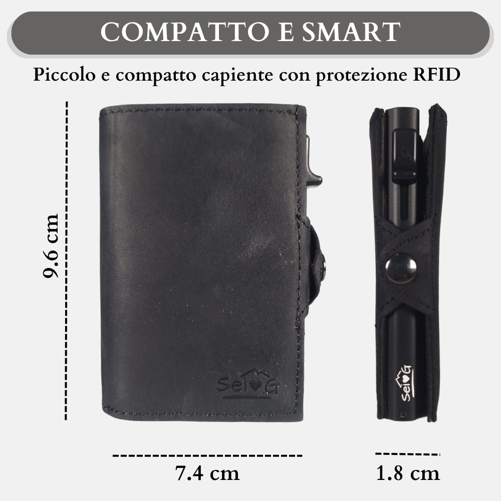 Sei G portacarte safe magnetic nero con custodia in pelle nera Portafogli SEI G