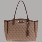 Borsa tote marrone Guess con logo all over e nappina alla zip