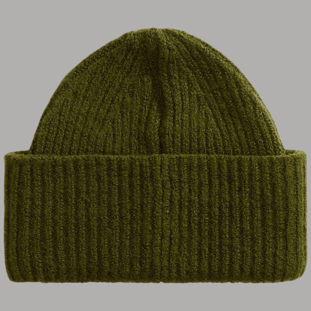 Berretto Vans verde a coste con risvolto ampio e logo centrale