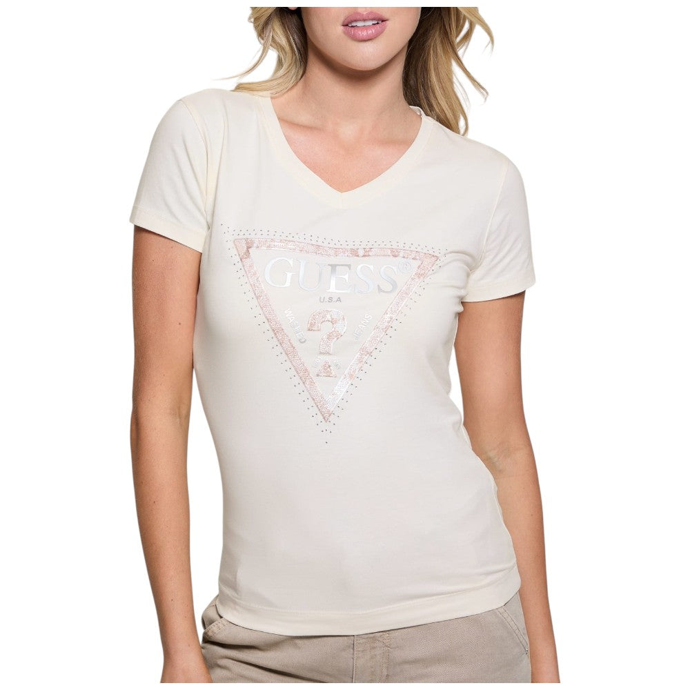 Guess t-shirt bianco crema logo Python W5RI21 J1314 G012 T-shirt Guess