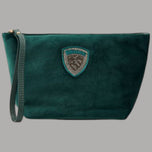 Beauty case pochette da donna Blauer in verde smeraldo con logo applicato in pietre brillanti