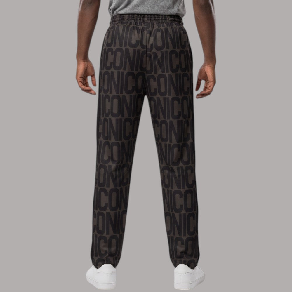 Pantaloni neri con stampa logo ripetuta, elastico e coulisse in vita