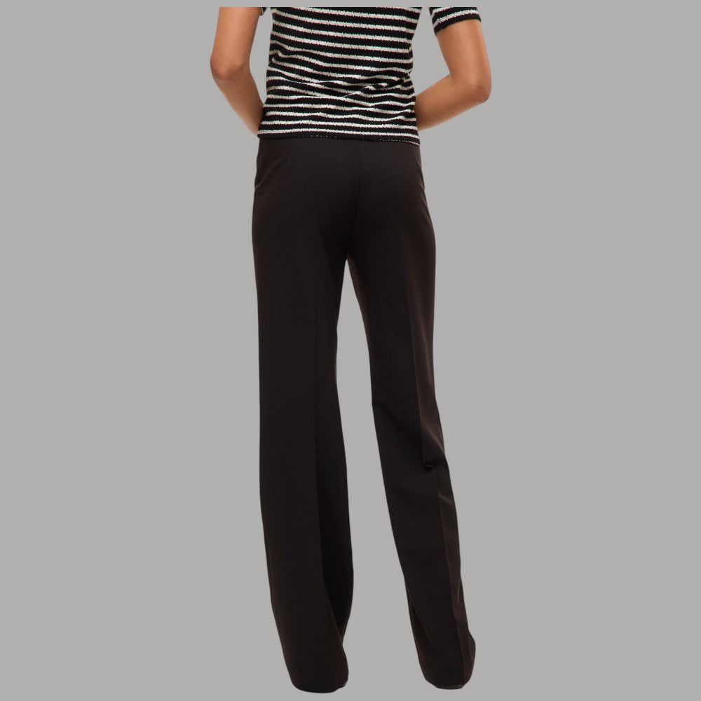 Vero Moda straight pant nero con cuciture visibili e tessuto lucido fronte e retro