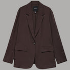 Blazer donna marrone scuro con revers, bottone centrale e tasche applicate