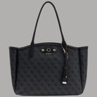 Borsa tote nera Guess con logo all over, manici lunghi e chiusura zip