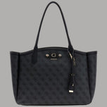 Borsa tote nera Guess con logo all over, manici lunghi e chiusura zip
