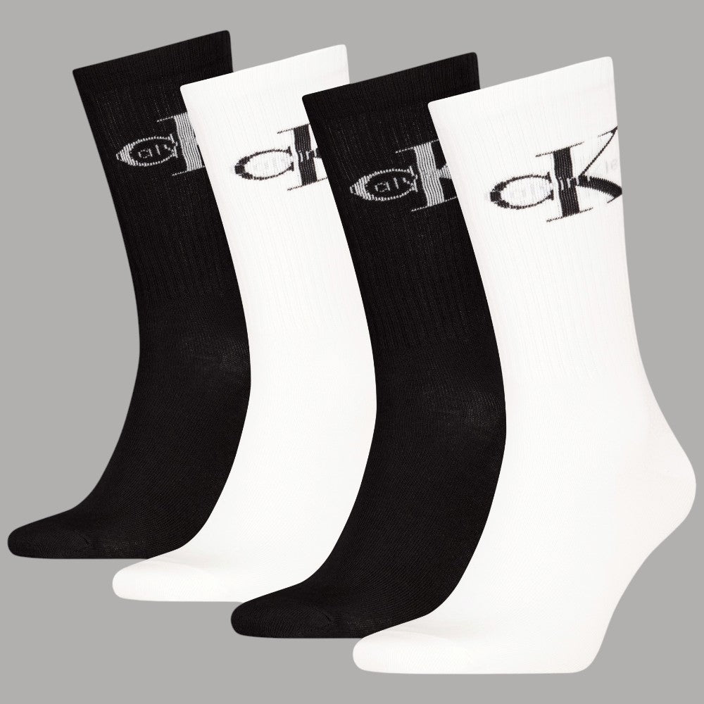 Calzini da uomo Calvin Klein bianchi e neri, 4 paia in scatola regalo