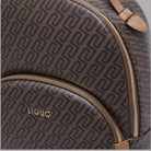 Zaino Liu Jo Manhattan logo monogram AF6209E1137 in tessuto lucido con pattern grafico e dettagli in pelle marrone