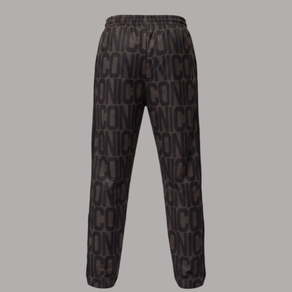 Pantaloni neri con stampa logo ripetuta, vista posteriore