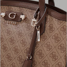Borsa tote marrone Guess con logo, zip e manici in tinta