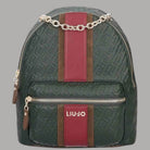 Liu Jo Zaino verde con dettagli in rosso e marrone logo monogram e catena metallica