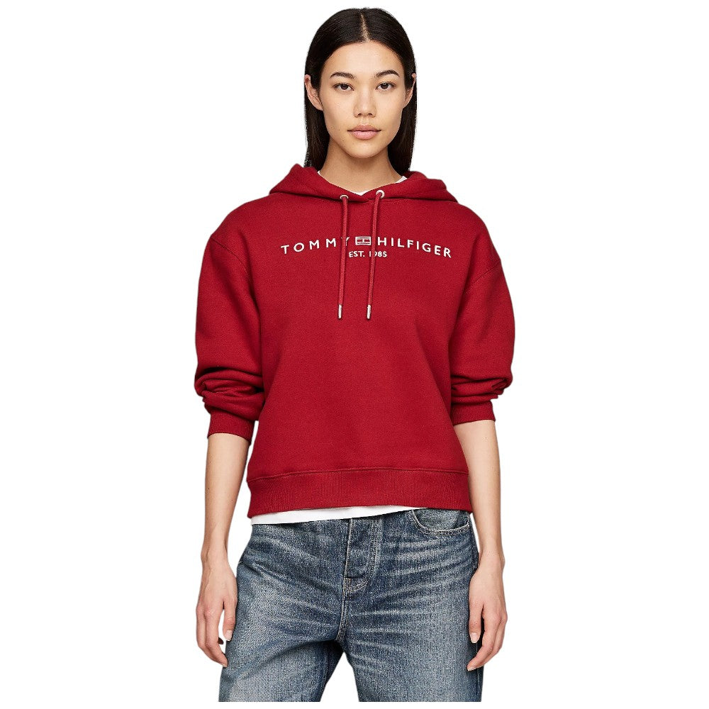 Tommy Hilfiger felpa rosso magma cappuccio logo ricamato WW0WW43598 Felpe Tommy Hilfiger