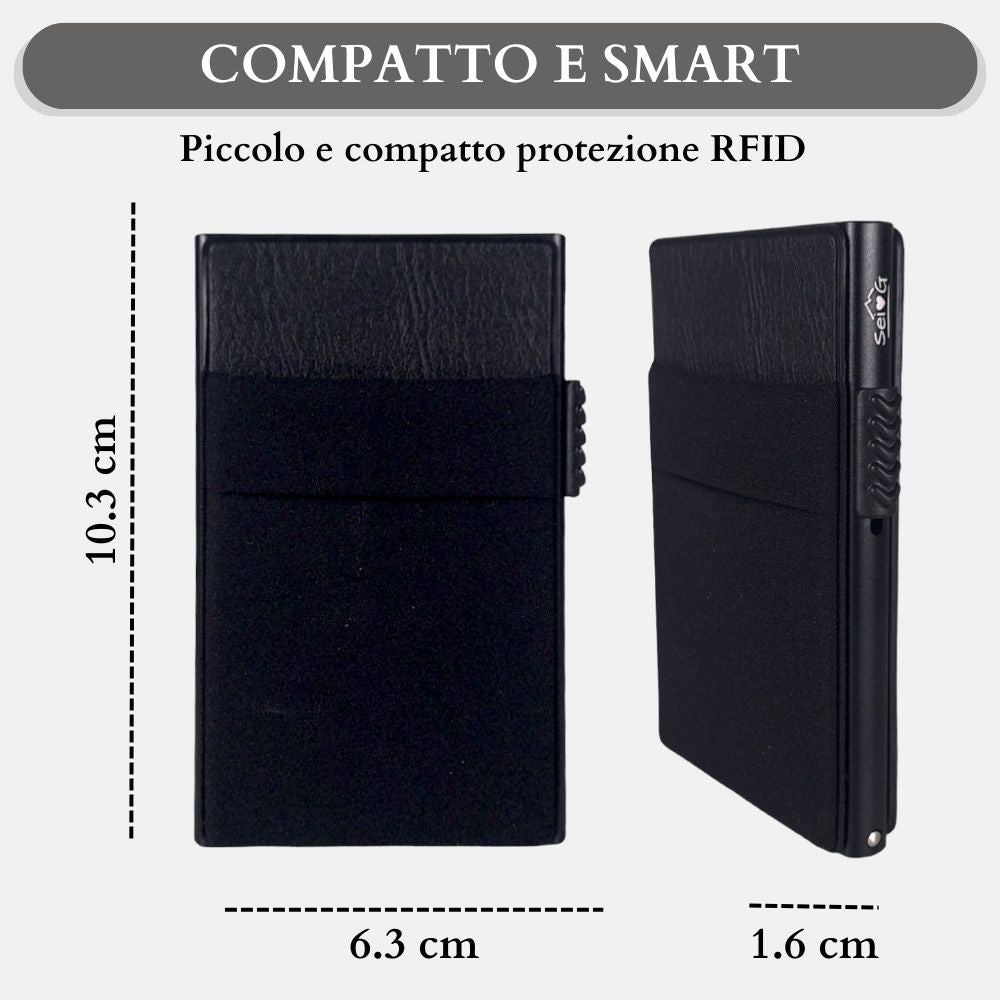 Sei G portacarte in alluminio nero con tasca elastica - Prodotti di Classe