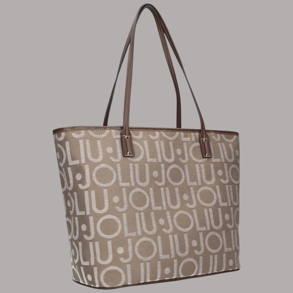 Liu Jo shopper tote media logo all over beige brown texture large capacity