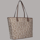 Liu Jo shopper tote media logo all over beige brown texture large capacity
