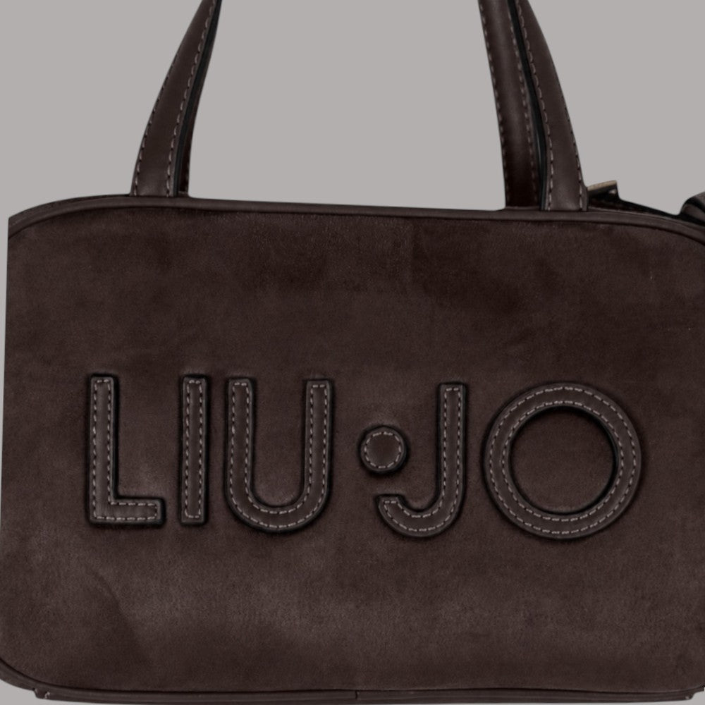 Borsa bauletto Liu Jo effetto camoscio marrone con logo grande sul davanti