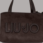 Borsa bauletto Liu Jo effetto camoscio marrone con logo grande sul davanti