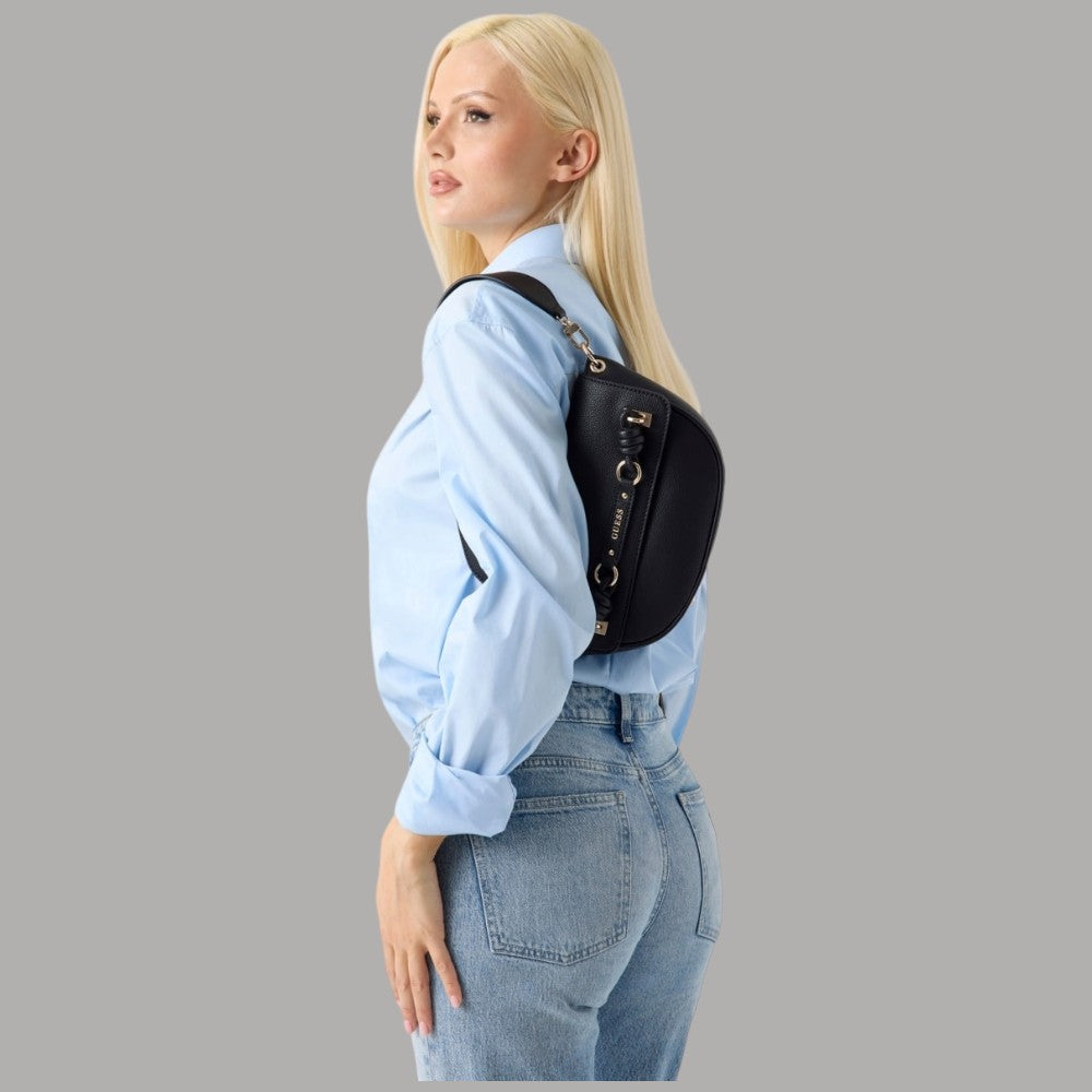 Borsa a spalla Guess Camelia nera sul lato, tracolla regolabile