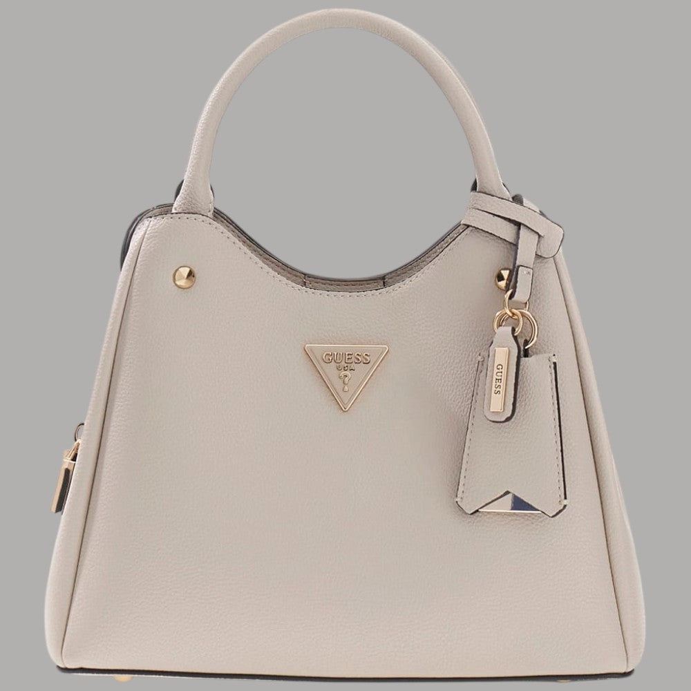 Borsa a mano Guess Meridian marrone con tracolla removibile e logo frontale