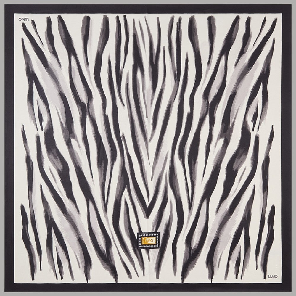 Foulard Liu Jo quadrato bianco e nero con stampa a righe zebrata