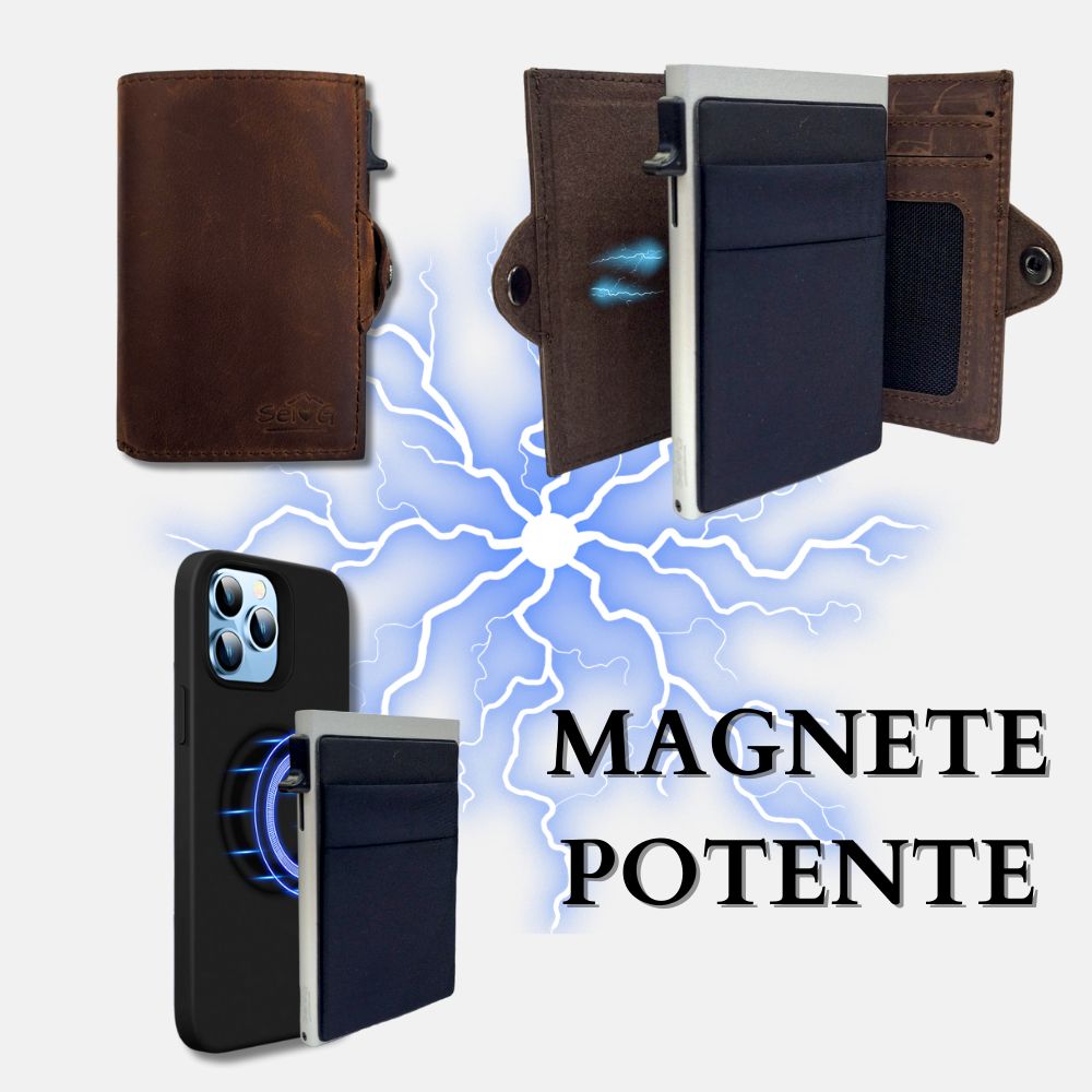 Sei G portacarte safe magnetic silver con custodia in pelle marrone Portafogli SEI G