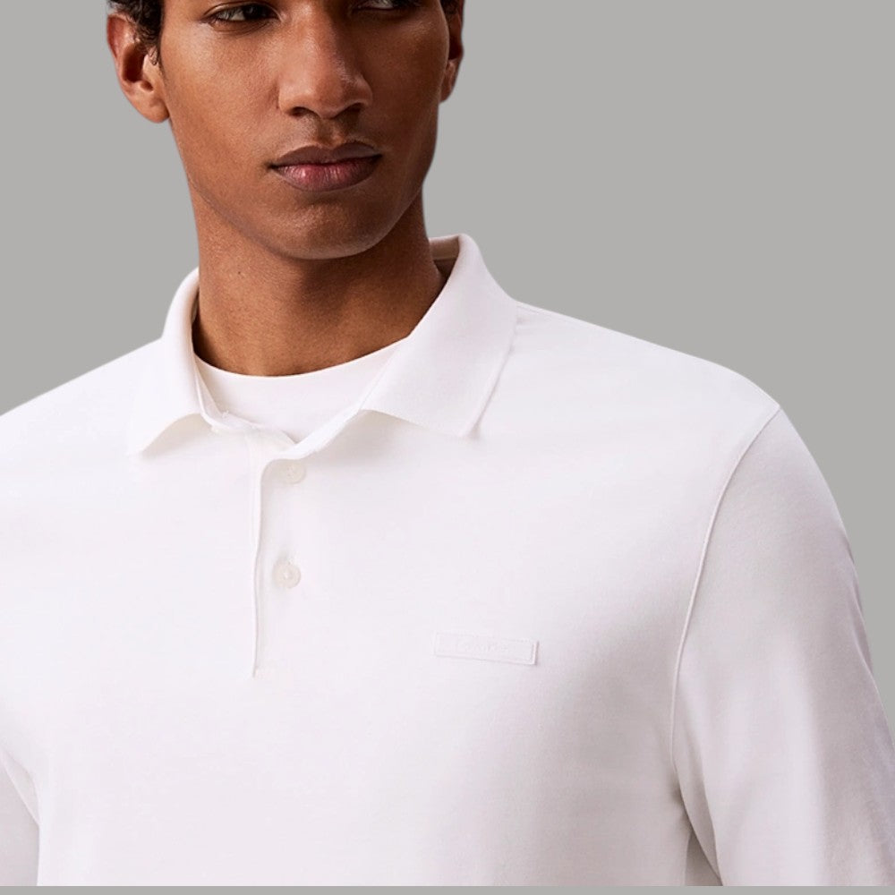 Calvin Klein maglia polo maniche lunghe bianca con logo ricamato frontale