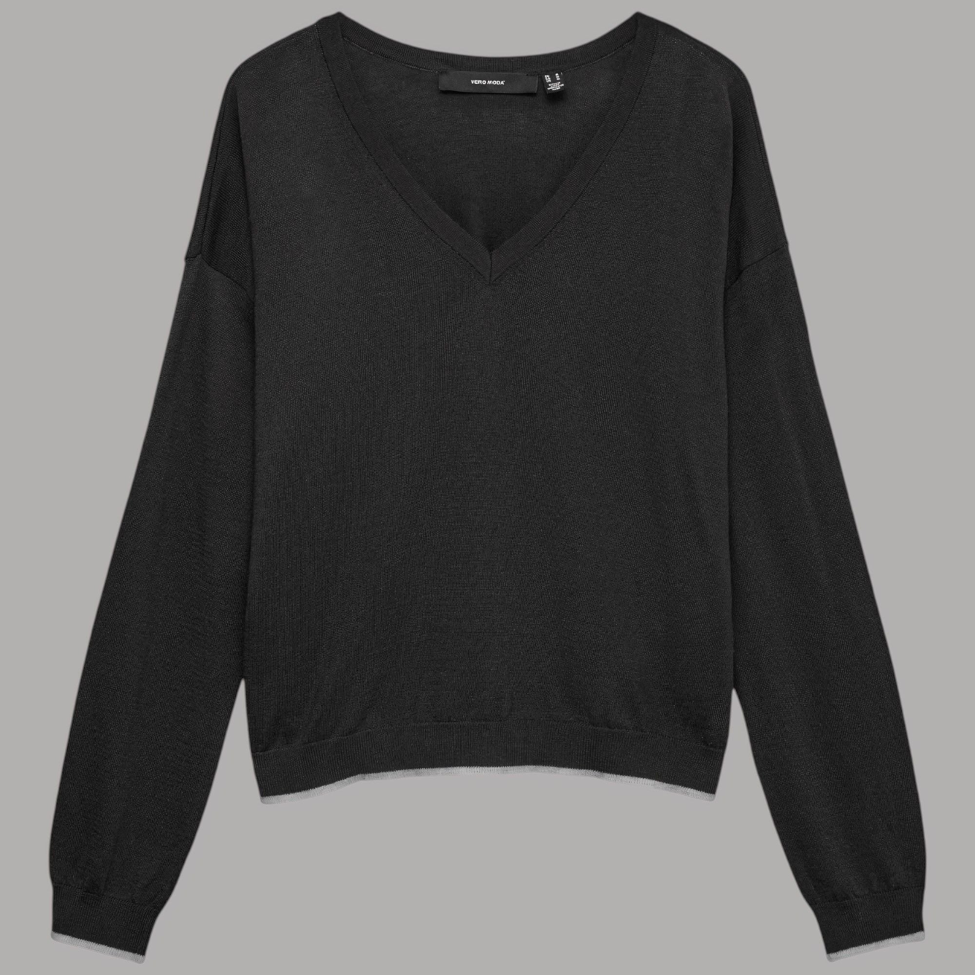 Vero Moda pullover nero scollo a V in misto lana con texture fine