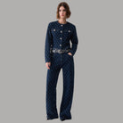 Liu Jo Jeans straight matelassé con strass blu navy dettaglio zip e cuciture