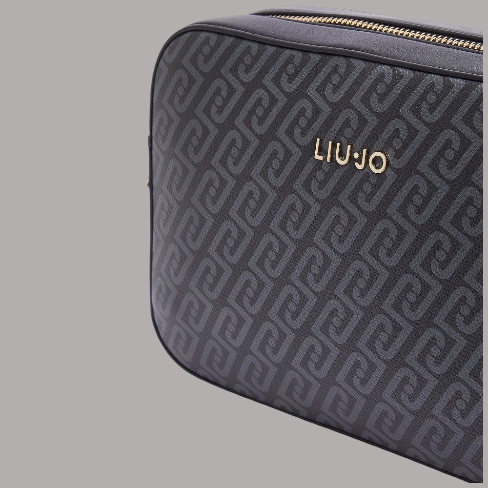 Borsa a tracolla Liu Jo con logo monogram e dettagli in nero, texture lucida