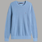 Pullover strutturato in cotone Tommy Hilfiger azzurro con logo sul petto