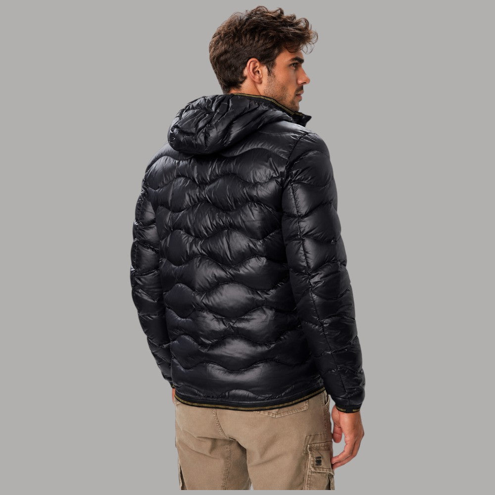 Piumino Blauer Wave scuro con cappuccio, vista posteriore e trapuntatura ondulata