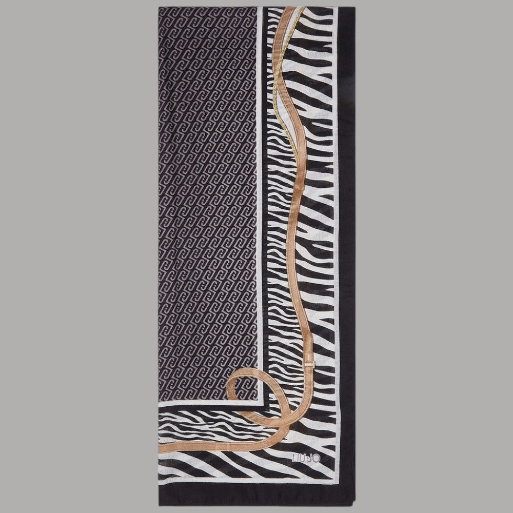 Liu Jo sciarpa scialle animal print nero beige con dettagli dorati