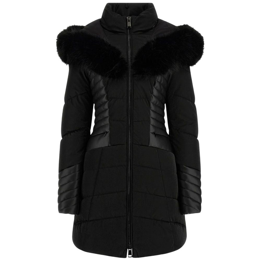 Guess piumino nero con cappuccio in pelliccia sintetica NEW OXANA Guess