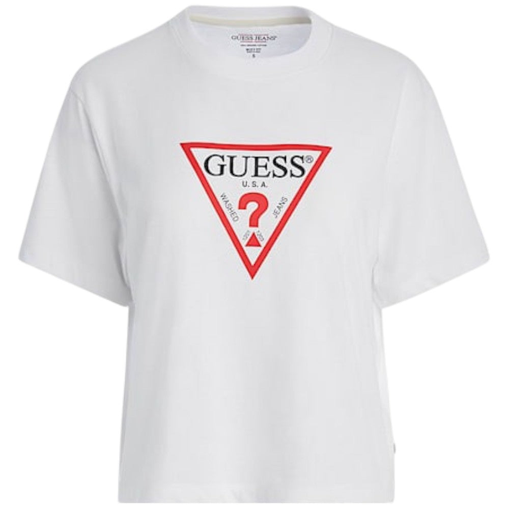 Guess Jeans t-shirt bianca boxy fit tringolo grande W4YI73 K8HM0 G011 T-shirt Guess Jeans