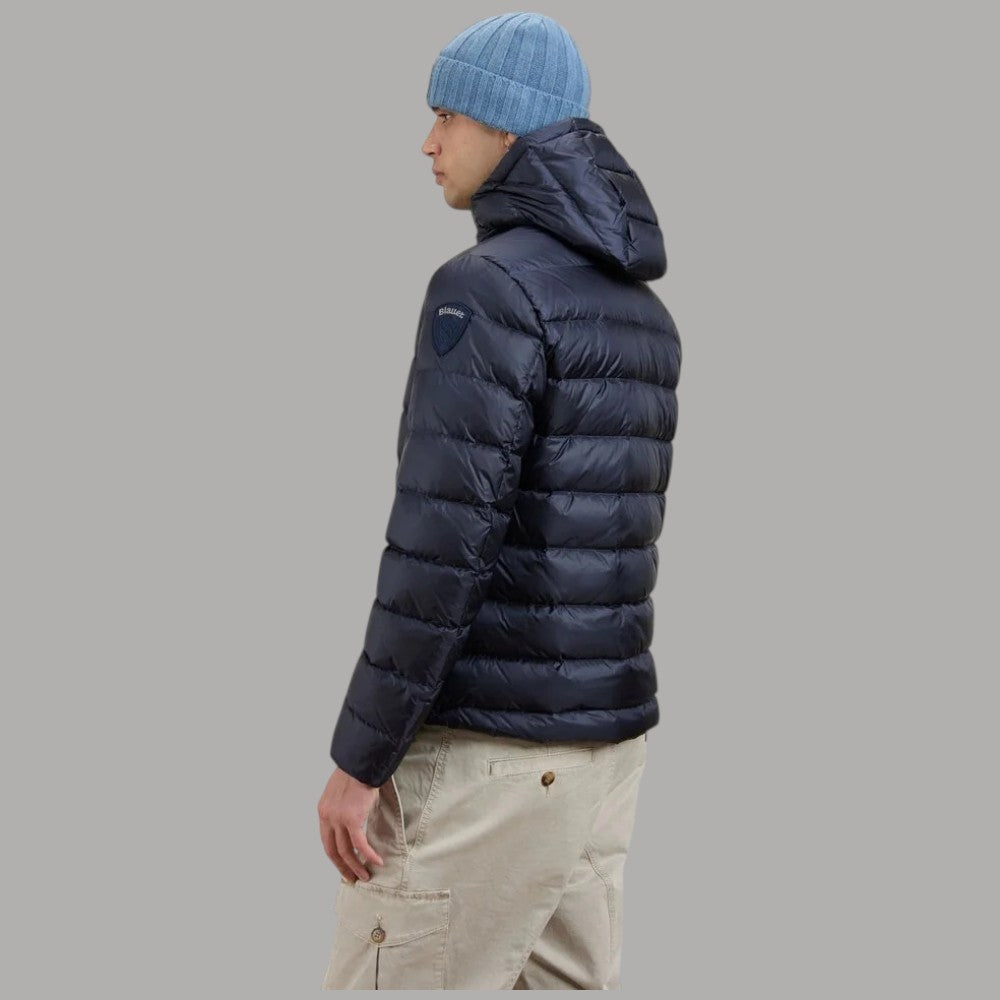 Piumino corto Blauer blu con cappuccio, vista posteriore