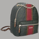 Zaino Liu Jo Ematite logo monogram, verde con dettagli rossi e borchie, tracolla metallic, retro