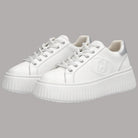 Sneaker platform bianche con lacci e maxi logo sul lato