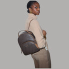 Zaino Liu Jo Manhattan logo monogram AF6209E1137 in tessuto logato marrone e beige con cuciture a contrasto