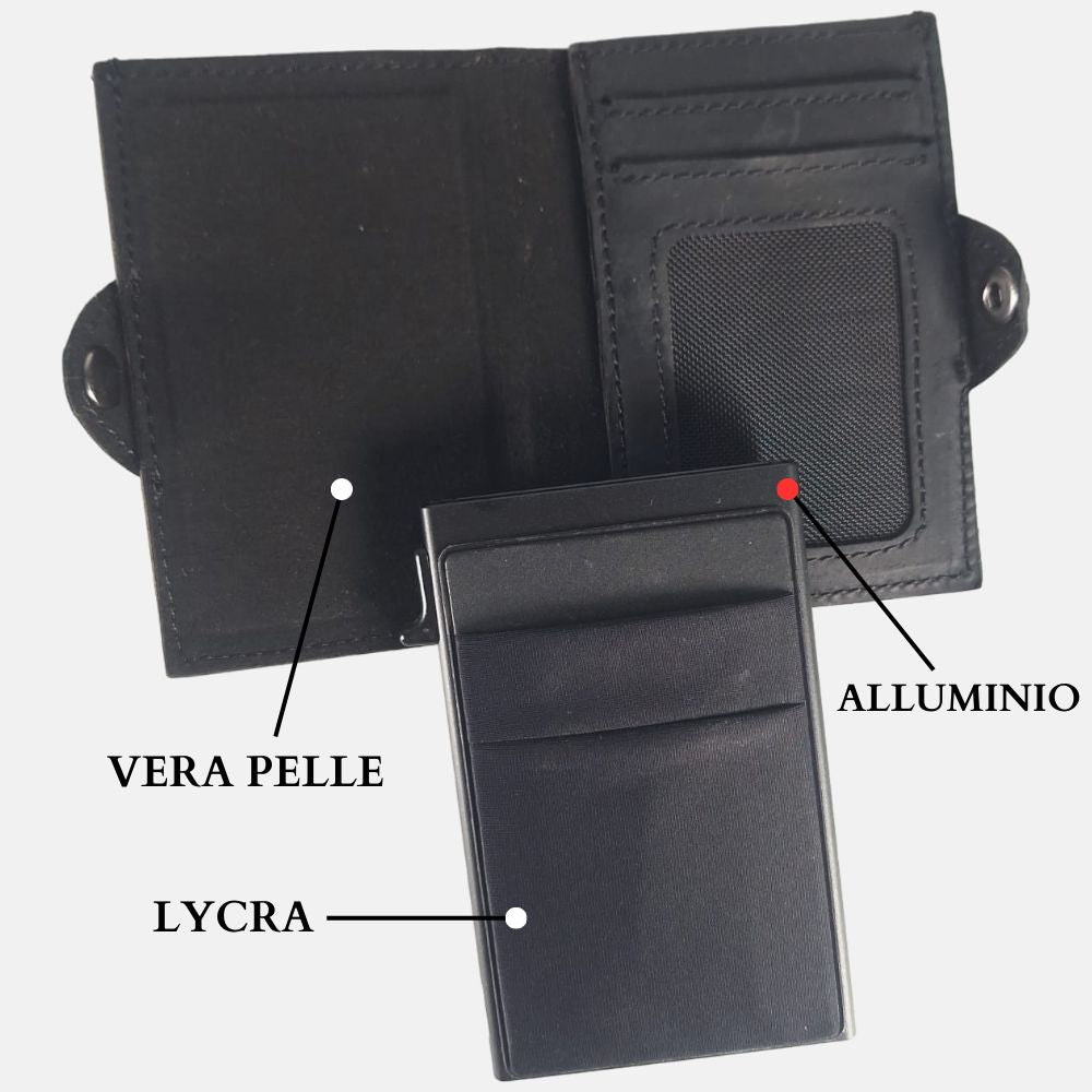 Sei G portacarte safe magnetic nero con custodia in pelle nera Portafogli SEI G