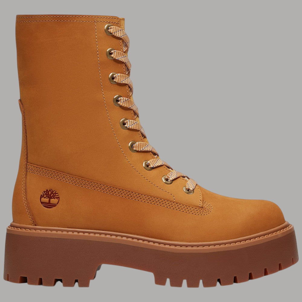 Stivale Timberland con Plateau giallo in primo piano lateralmente