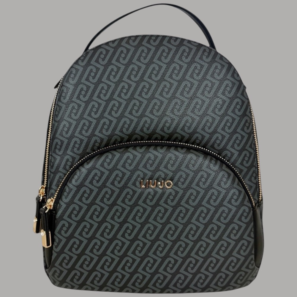 Liu Jo Zaino Manhattan logo monogram nero con zip e dettaglio logo frontale