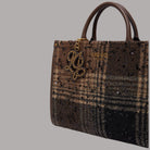 Borsa media Liu Jo in tessuto check con paillettes marroni e dettagli dorati
