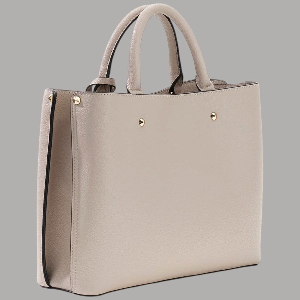Borsa a mano Guess Meridian marrone con stampa 4G e tracolla