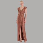 Relish abito lungo lurex doppio scollo fusciacca made in Italy femminile