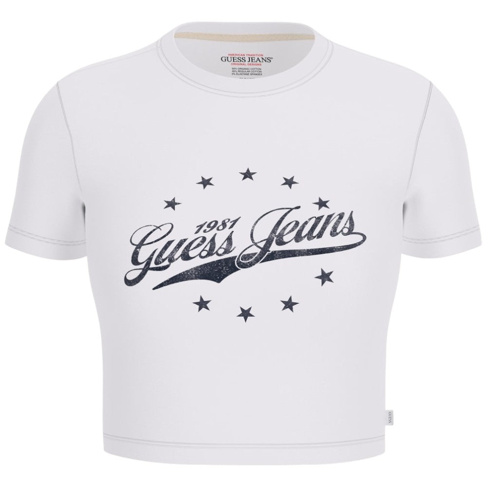 Guess jeans t-shirt bianca cropped con stampa W5RI59 J1314 G011 T-shirt Guess Jeans