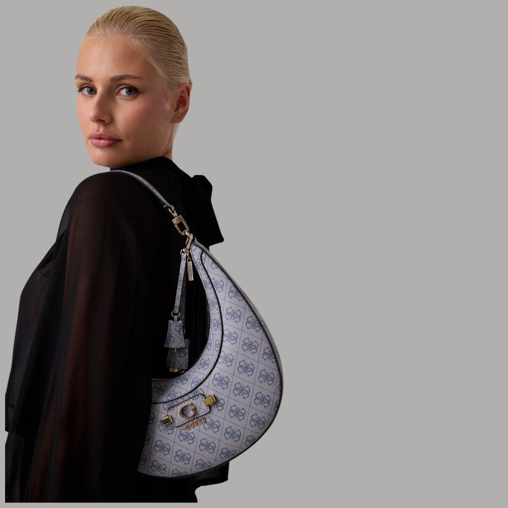 Borsa hobo Guess Lindsey nera con logo frontale