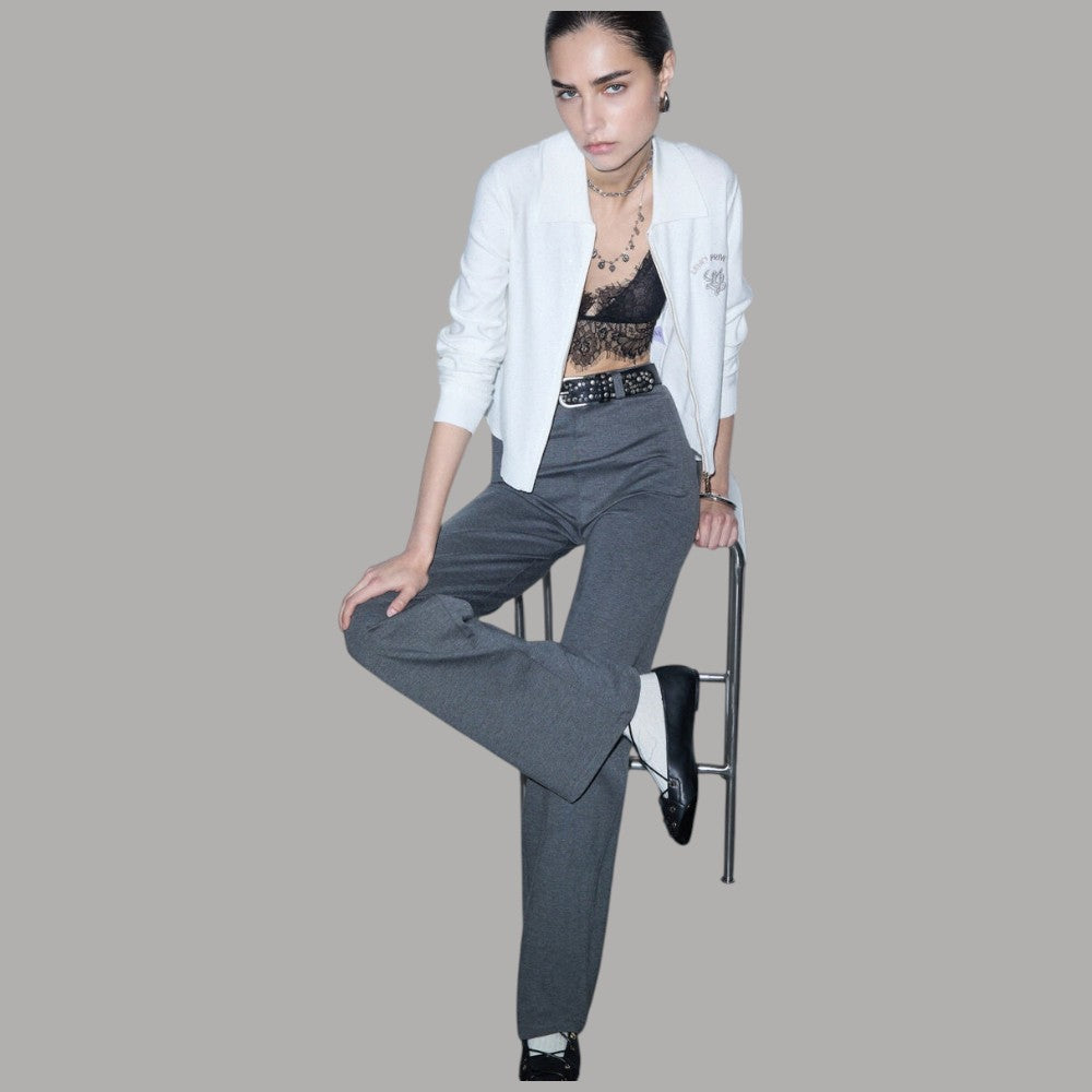 Liu Jo pantaloni regular fit in punto Milano grigio con tasche a frontale e dettagli cuciture
